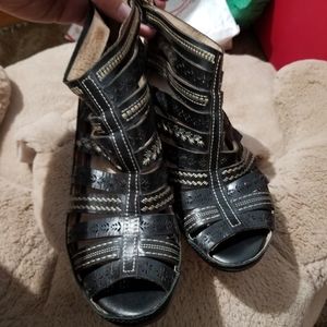 GUC Pikolinos black leather sandals zip heel shoes